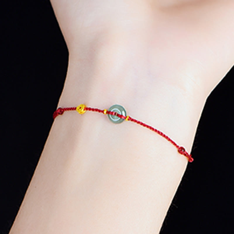 EverestArtstudios Peace Buckle Copper Coins Jade Red String Connection Bracelet Anklet