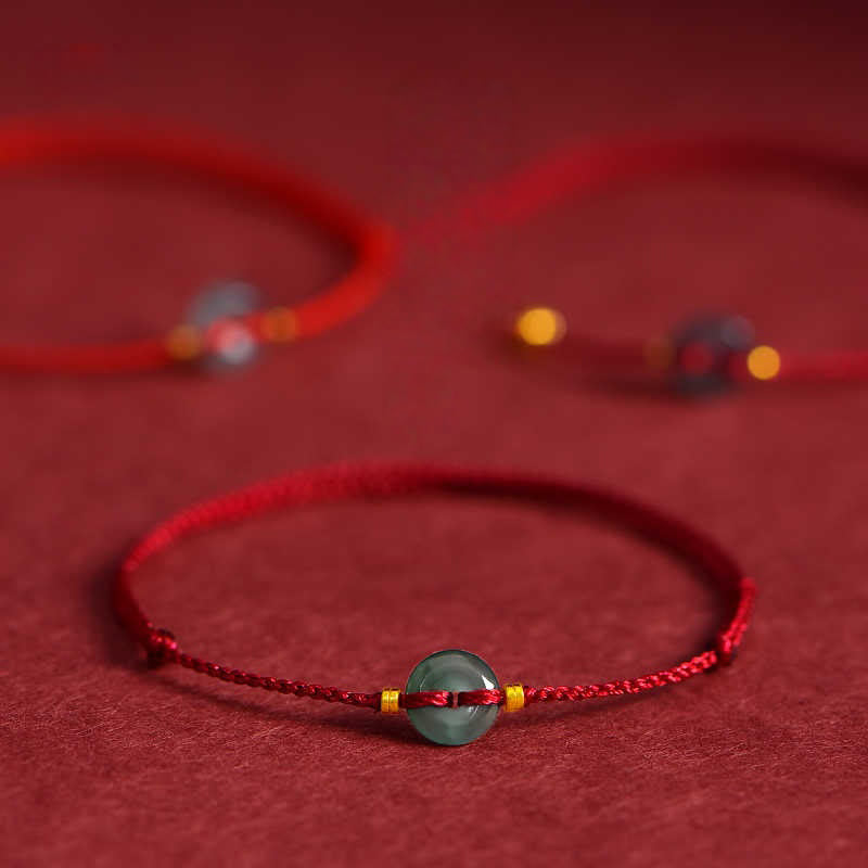 EverestArtstudios Peace Buckle Copper Coins Jade Red String Connection Bracelet Anklet