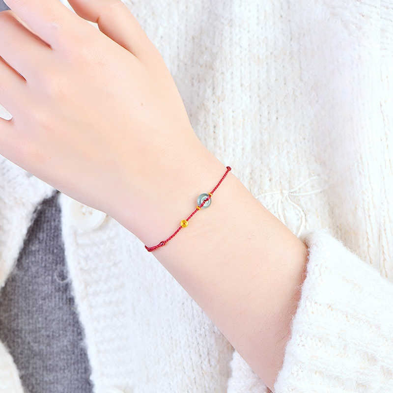 EverestArtstudios Peace Buckle Copper Coins Jade Red String Connection Bracelet Anklet