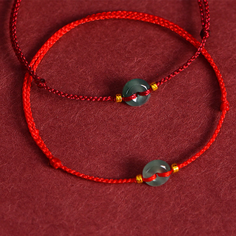 EverestArtstudios Peace Buckle Copper Coins Jade Red String Connection Bracelet Anklet
