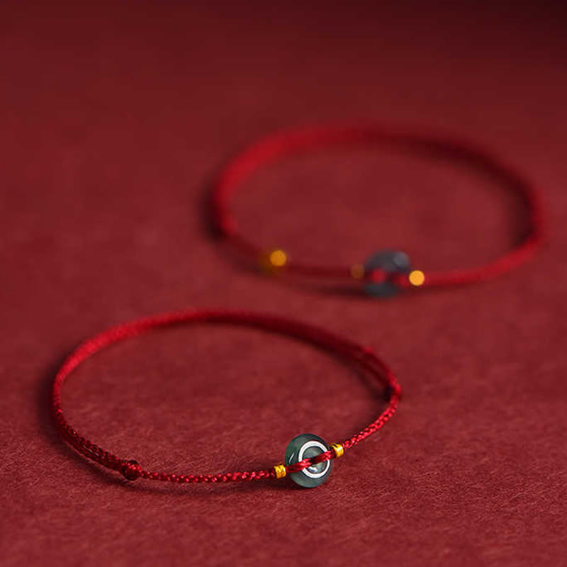EverestArtstudios Peace Buckle Copper Coins Jade Red String Connection Bracelet Anklet