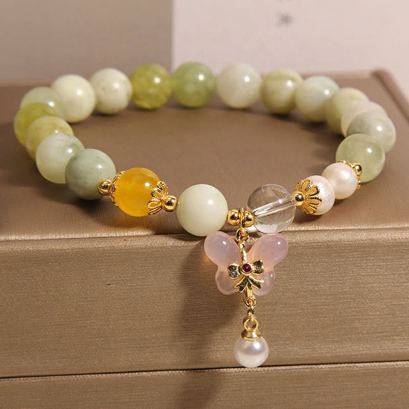 EverestArtstudios Natural Butterfly Serpentine Jade Yanyuan Agate Luck Bracelet