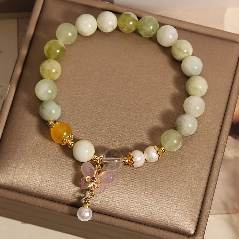 EverestArtstudios Natural Butterfly Serpentine Jade Yanyuan Agate Luck Bracelet