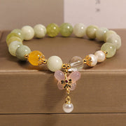 EverestArtstudios Natural Butterfly Serpentine Jade Yanyuan Agate Luck Bracelet