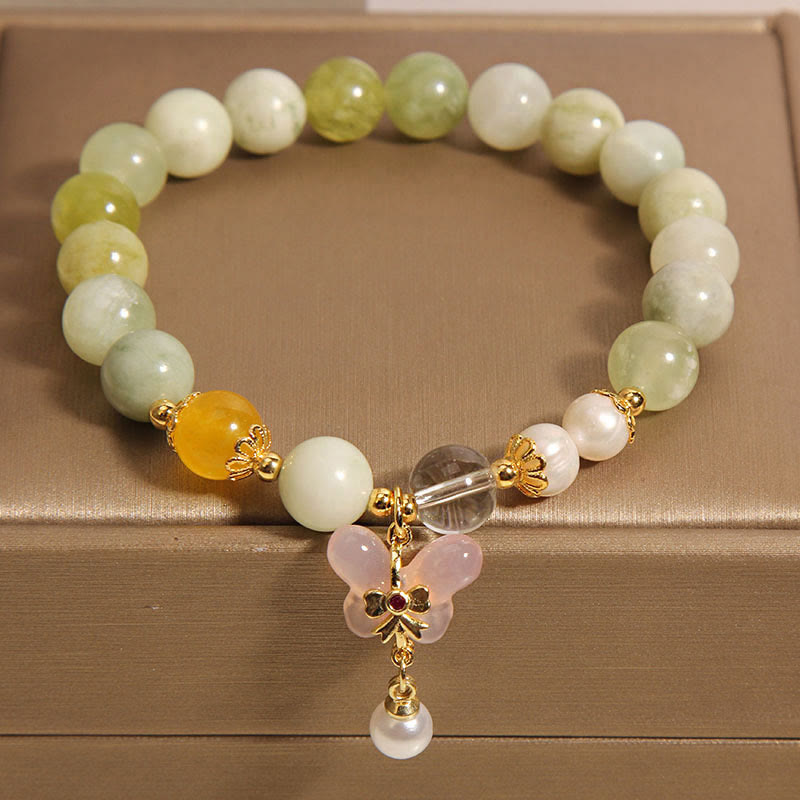 EverestArtstudios Natural Butterfly Serpentine Jade Yanyuan Agate Luck Bracelet