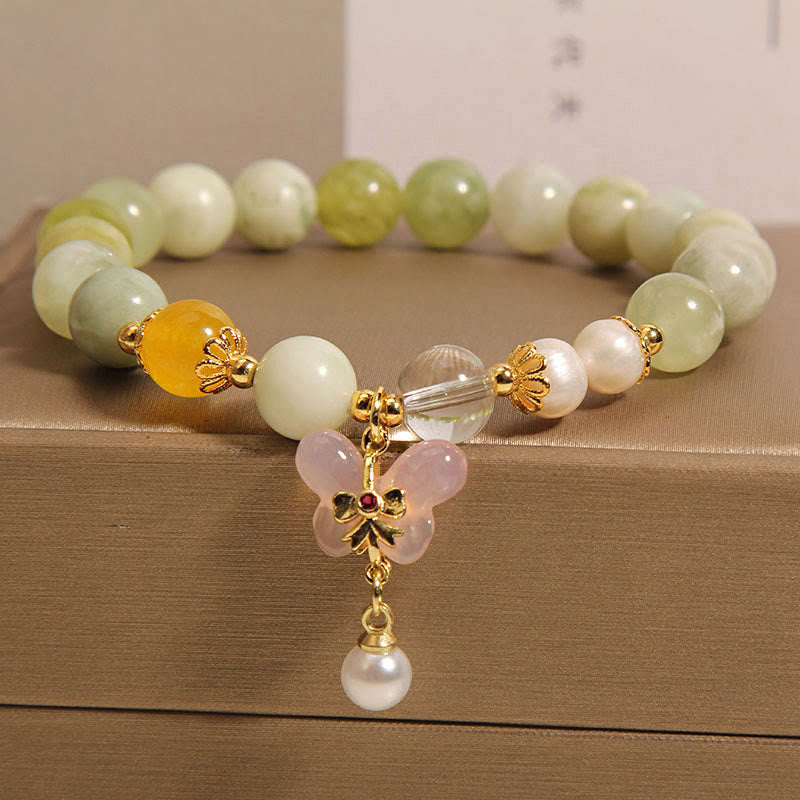 EverestArtstudios Natural Butterfly Serpentine Jade Yanyuan Agate Luck Bracelet