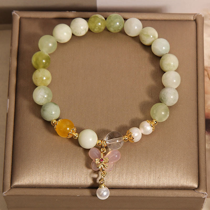 EverestArtstudios Natural Butterfly Serpentine Jade Yanyuan Agate Luck Bracelet
