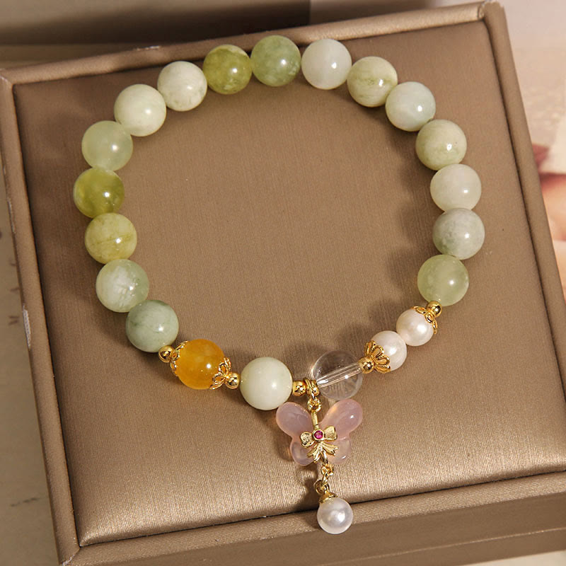 EverestArtstudios Natural Butterfly Serpentine Jade Yanyuan Agate Luck Bracelet