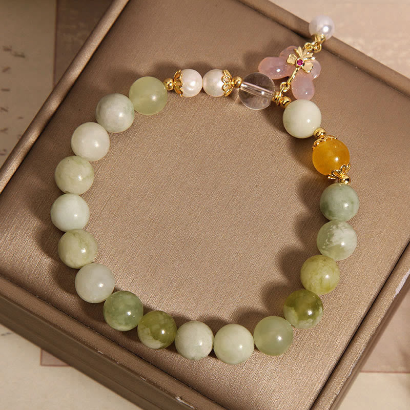 EverestArtstudios Natural Butterfly Serpentine Jade Yanyuan Agate Luck Bracelet