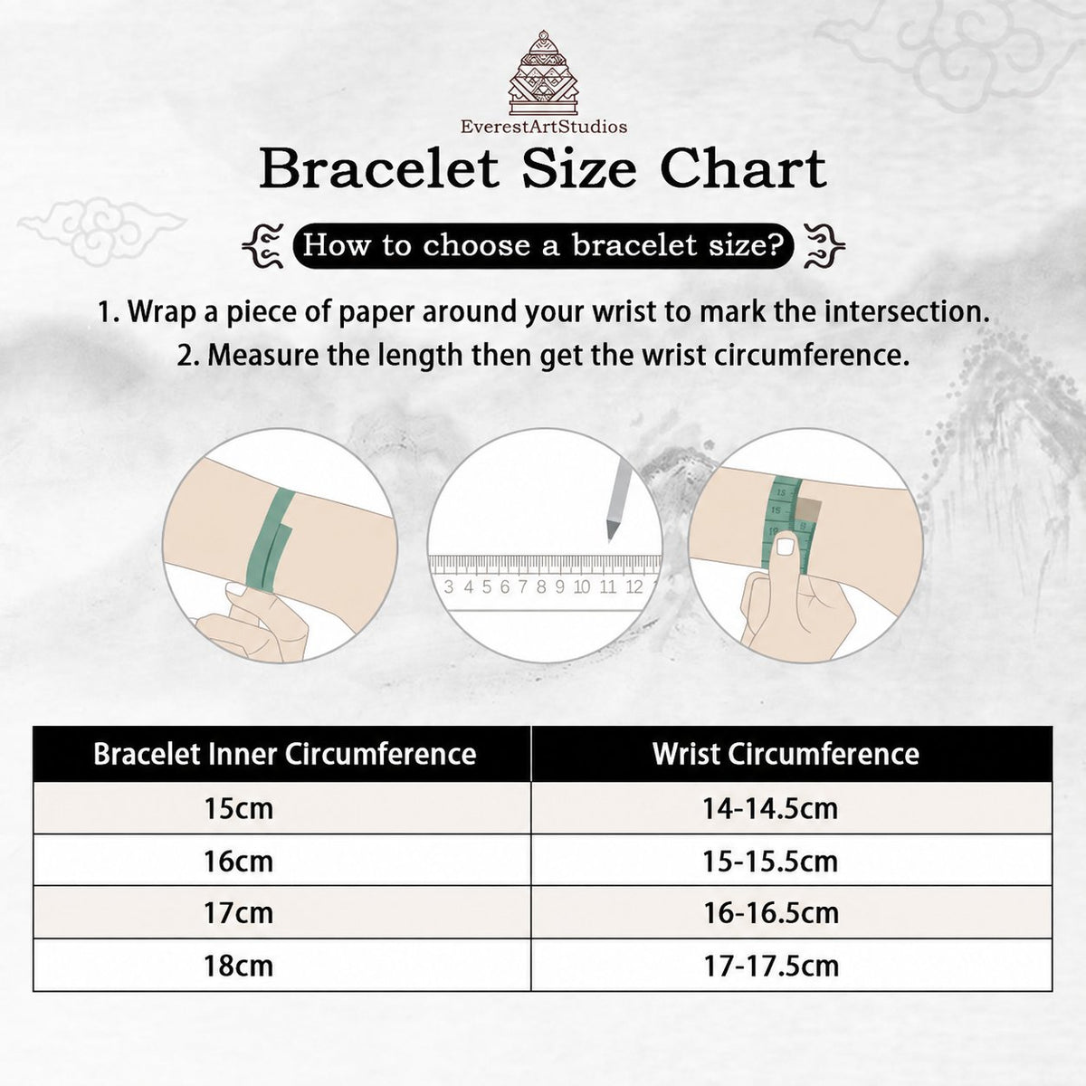Everest Art Studios — bracelet size guide