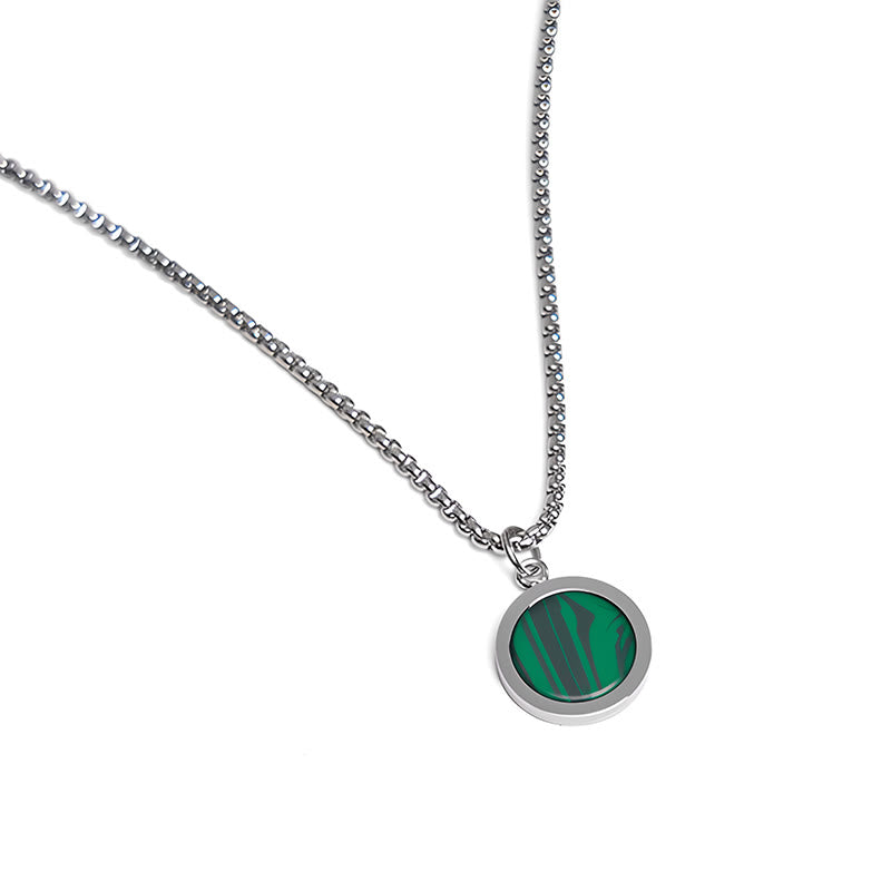 EverestArtStudios Natural Stone Turquoise Tiger Eye  Lazurite Lapis Lazuli Malachite Titanium Steel Purification Necklace Pendant