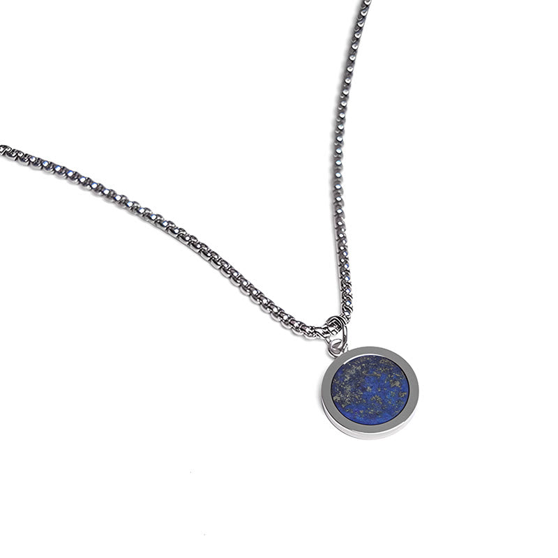 EverestArtStudios Natural Stone Turquoise Tiger Eye  Lazurite Lapis Lazuli Malachite Titanium Steel Purification Necklace Pendant