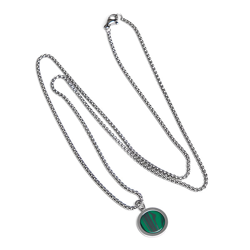 EverestArtStudios Natural Stone Turquoise Tiger Eye  Lazurite Lapis Lazuli Malachite Titanium Steel Purification Necklace Pendant