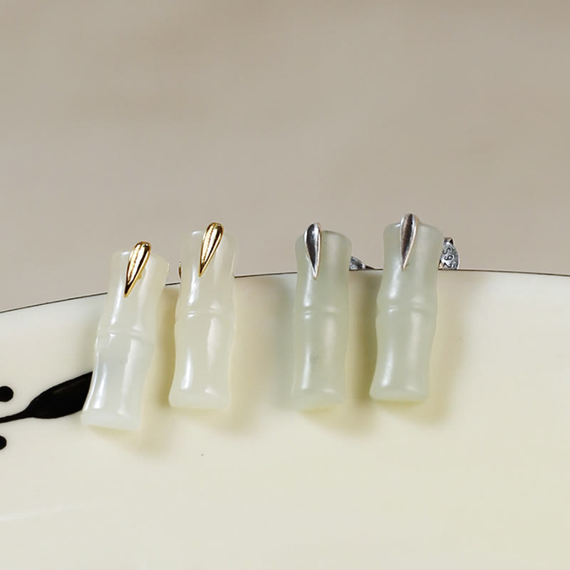 EverestArtstudios Bamboo Hetian Jade 925 Sterling Silver Leaf Wealth Earrings