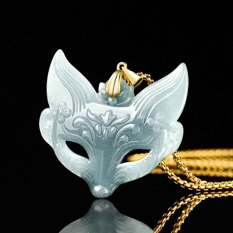 EverestArtstudios Fox Mask Jade Titanium Steel Necklace Luck Pendant