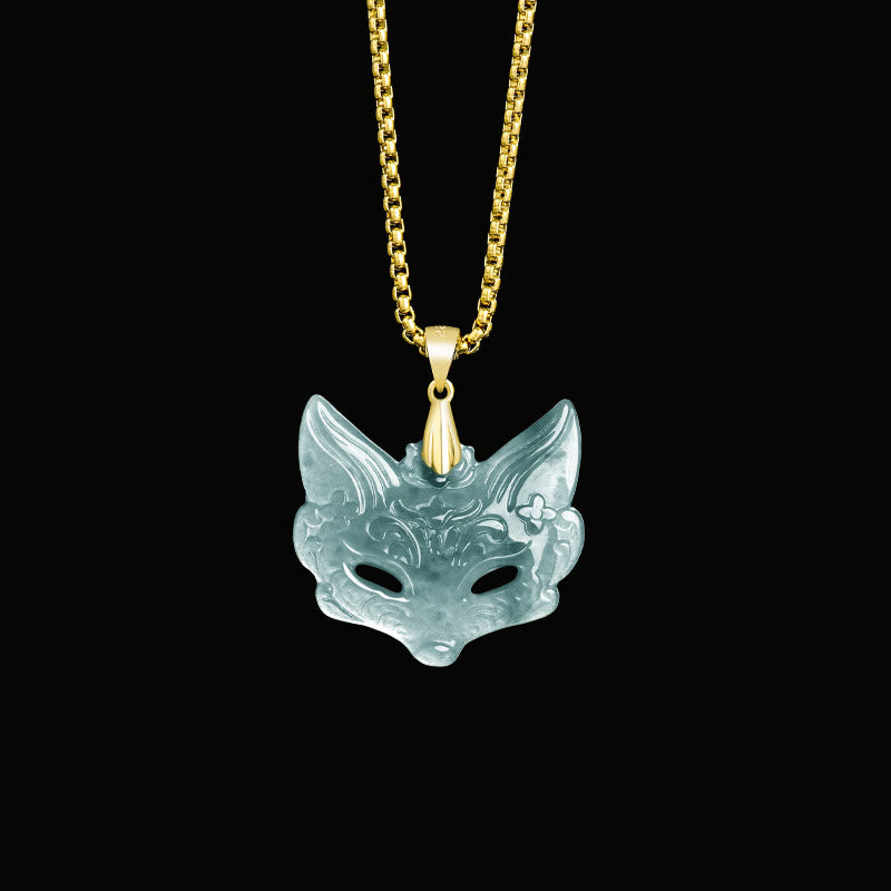 EverestArtstudios Fox Mask Jade Titanium Steel Necklace Luck Pendant