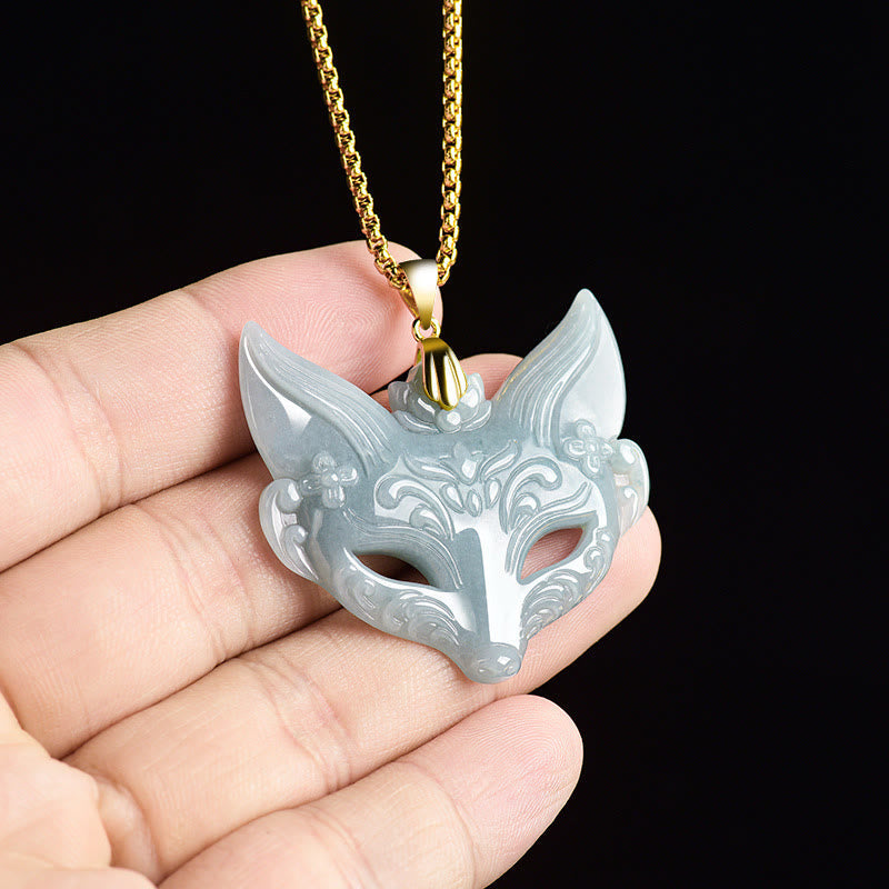 EverestArtstudios Fox Mask Jade Titanium Steel Necklace Luck Pendant