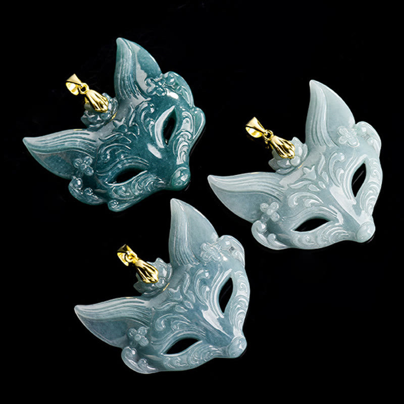 EverestArtstudios Fox Mask Jade Titanium Steel Necklace Luck Pendant