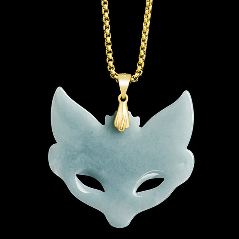 EverestArtstudios Fox Mask Jade Titanium Steel Necklace Luck Pendant