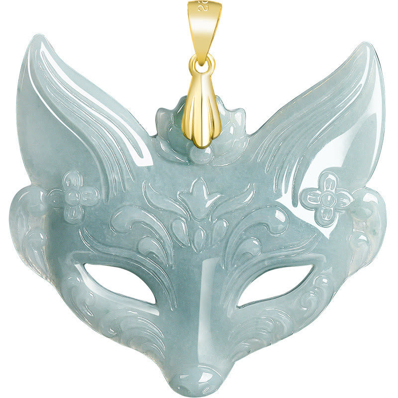 EverestArtstudios Fox Mask Jade Titanium Steel Necklace Luck Pendant