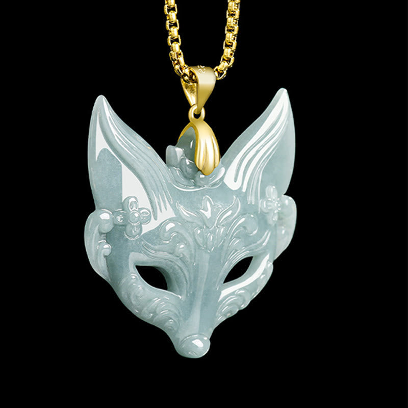 EverestArtstudios Fox Mask Jade Titanium Steel Necklace Luck Pendant
