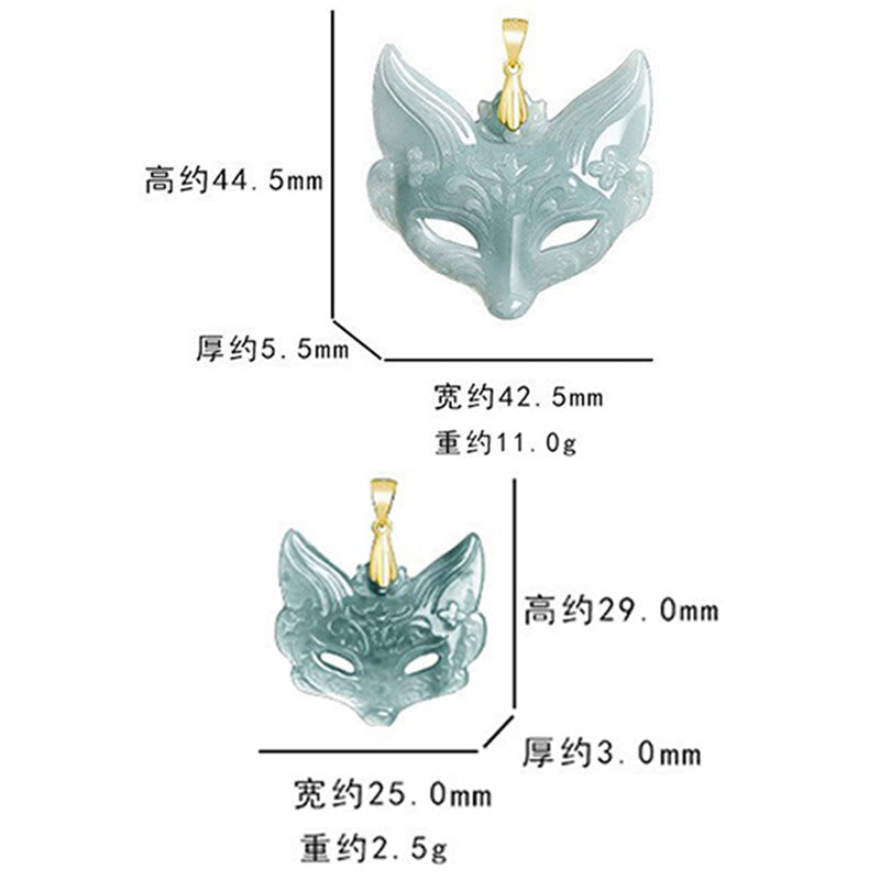 EverestArtstudios Fox Mask Jade Titanium Steel Necklace Luck Pendant