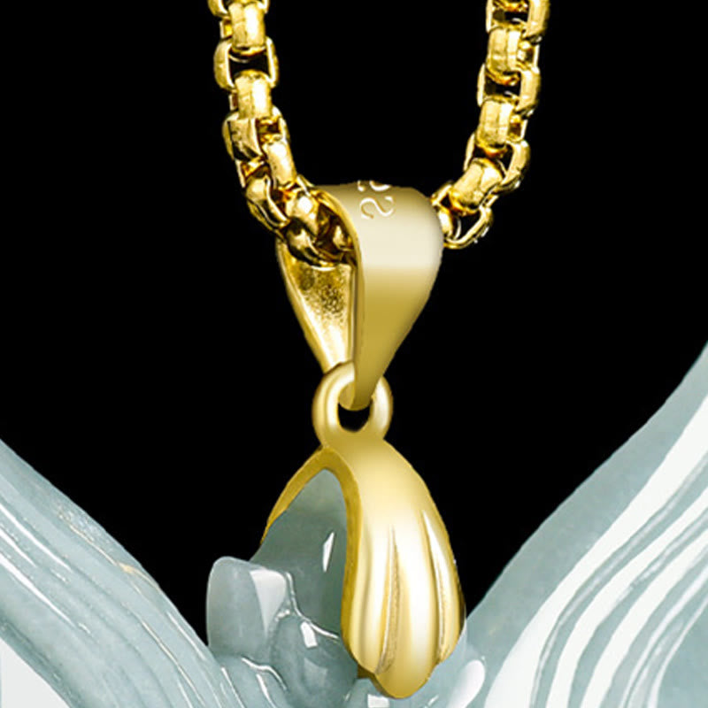 EverestArtstudios Fox Mask Jade Titanium Steel Necklace Luck Pendant