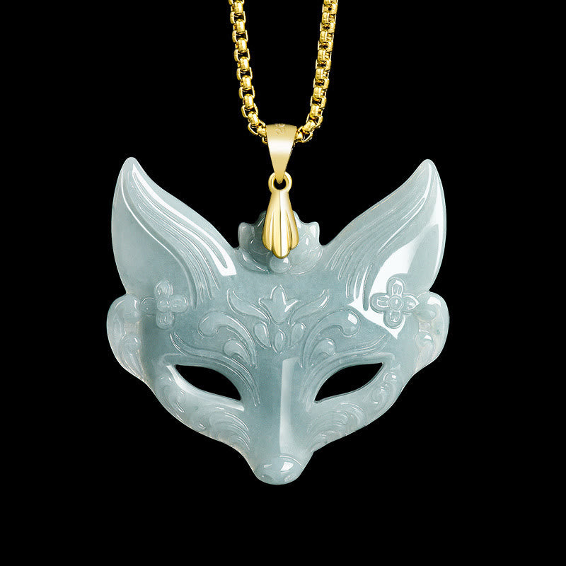EverestArtstudios Fox Mask Jade Titanium Steel Necklace Luck Pendant