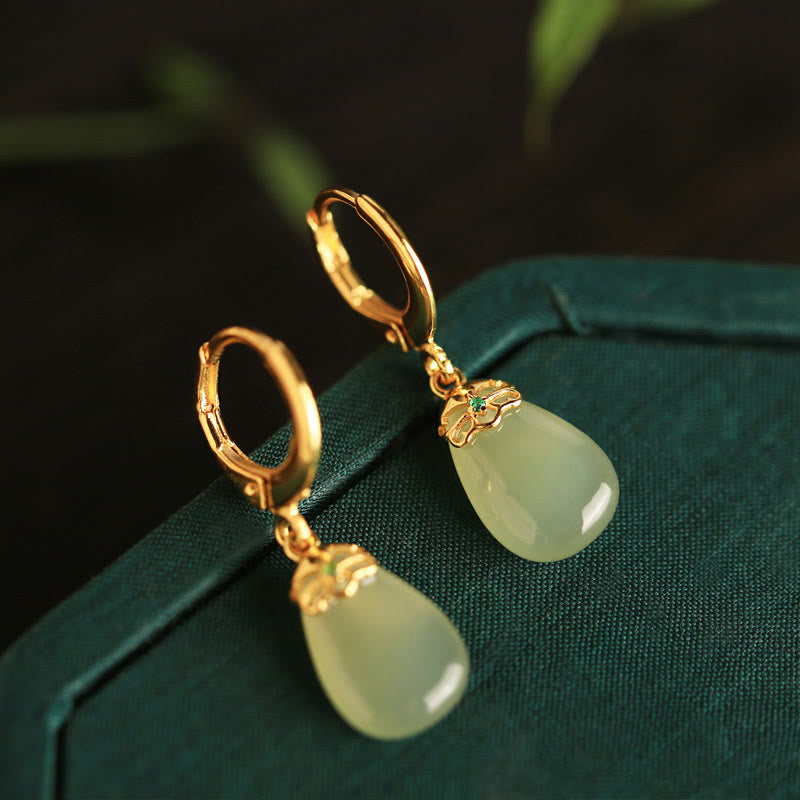 EverestArtstudios Green Chalcedony Water Drop Strength Copper Posts Earrings
