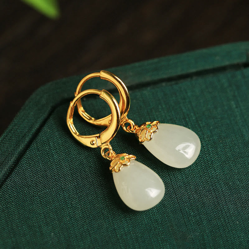 EverestArtstudios Green Chalcedony Water Drop Strength Copper Posts Earrings