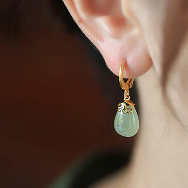 EverestArtstudios Green Chalcedony Water Drop Strength Copper Posts Earrings