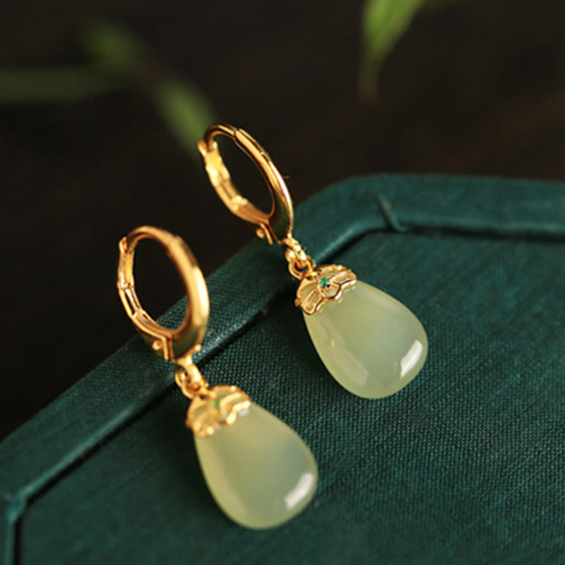 EverestArtstudios Green Chalcedony Water Drop Strength Copper Posts Earrings