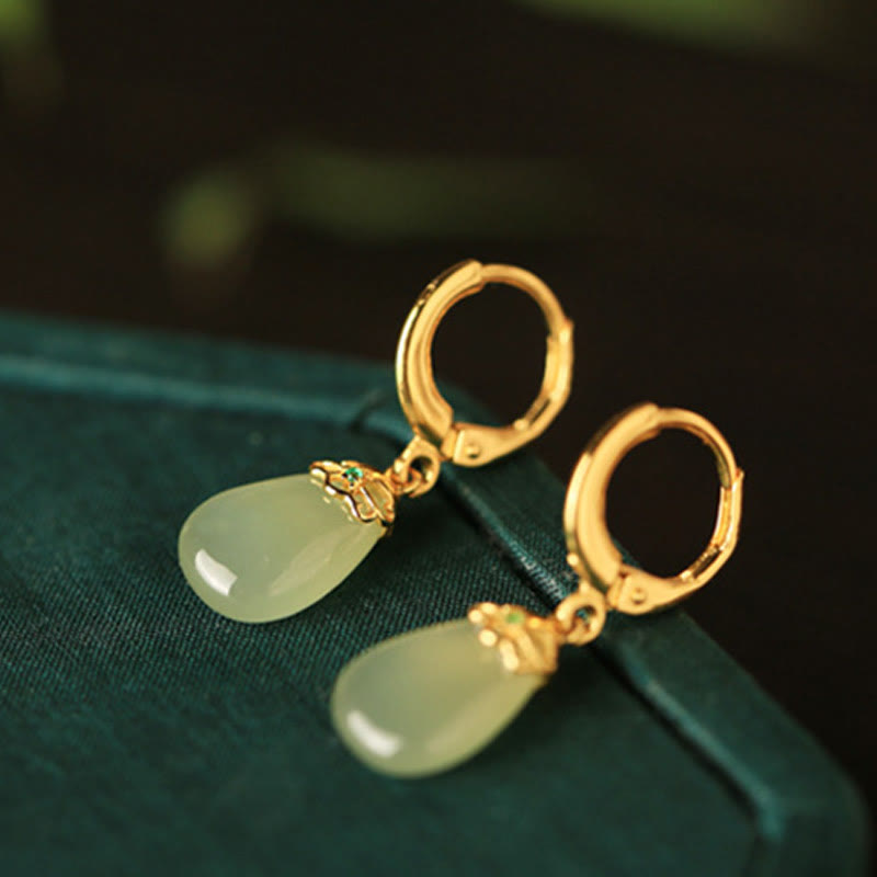 EverestArtstudios Green Chalcedony Water Drop Strength Copper Posts Earrings