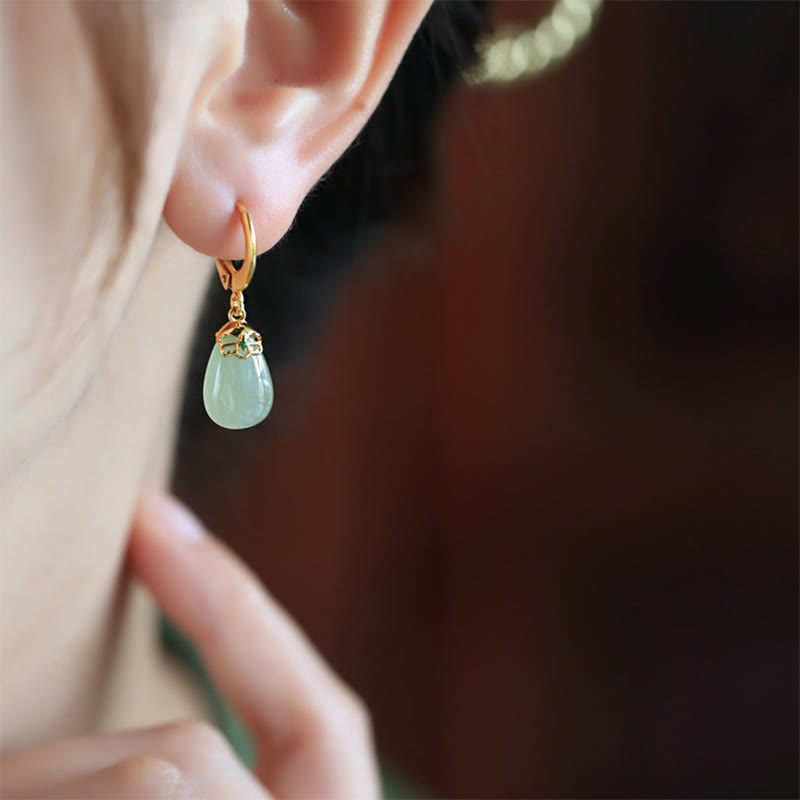 EverestArtstudios Green Chalcedony Water Drop Strength Copper Posts Earrings