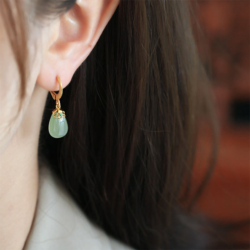 EverestArtstudios Green Chalcedony Water Drop Strength Copper Posts Earrings