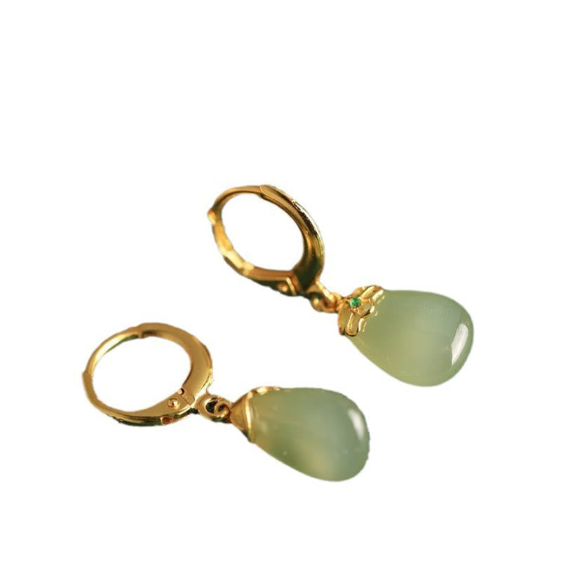 EverestArtstudios Green Chalcedony Water Drop Strength Copper Posts Earrings