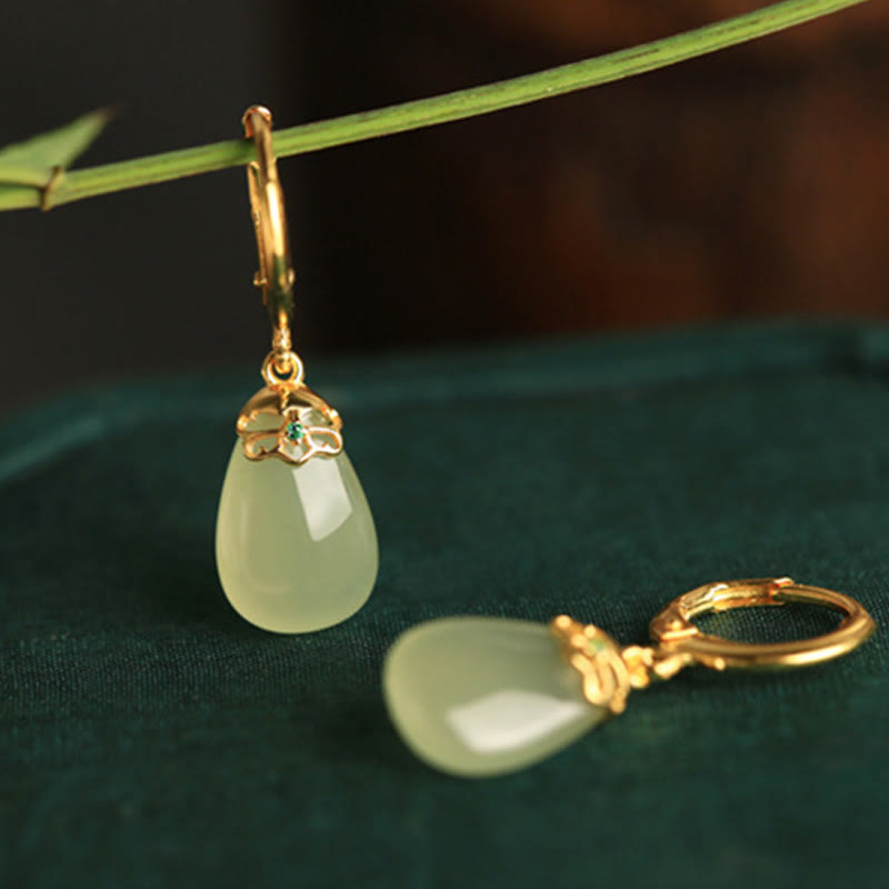 EverestArtstudios Green Chalcedony Water Drop Strength Copper Posts Earrings