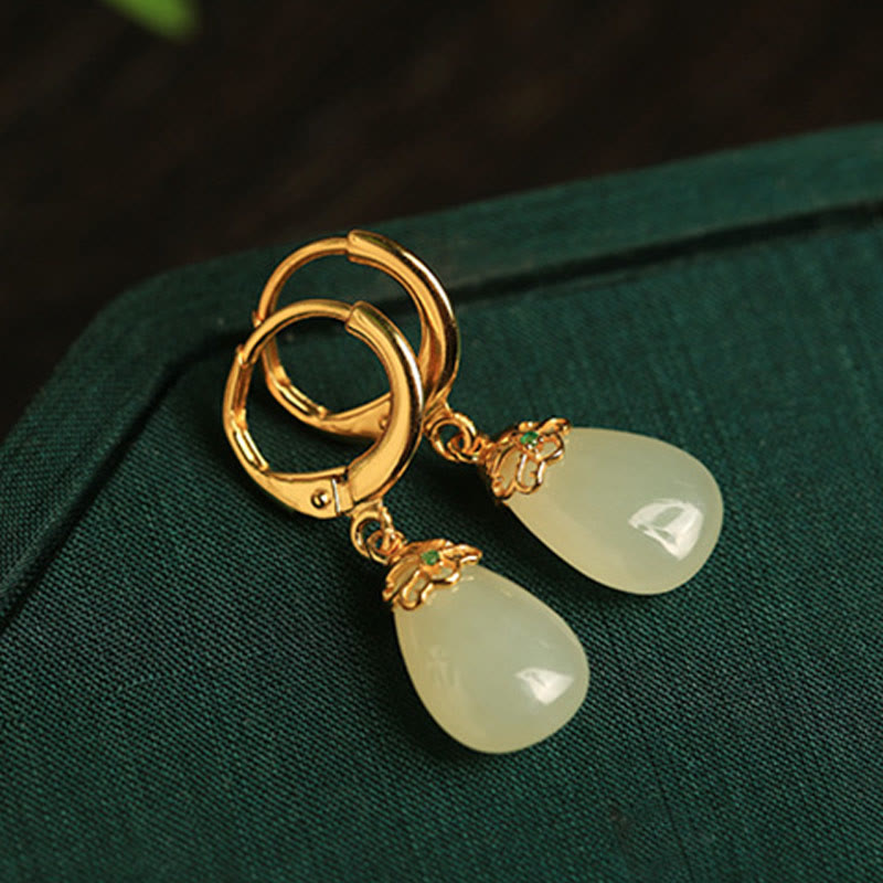 EverestArtstudios Green Chalcedony Water Drop Strength Copper Posts Earrings