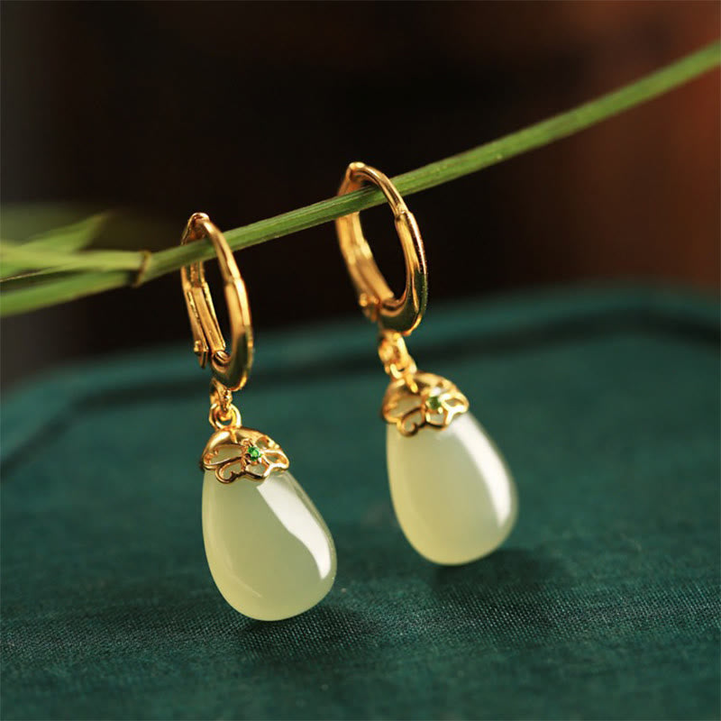 EverestArtstudios Green Chalcedony Water Drop Strength Copper Posts Earrings
