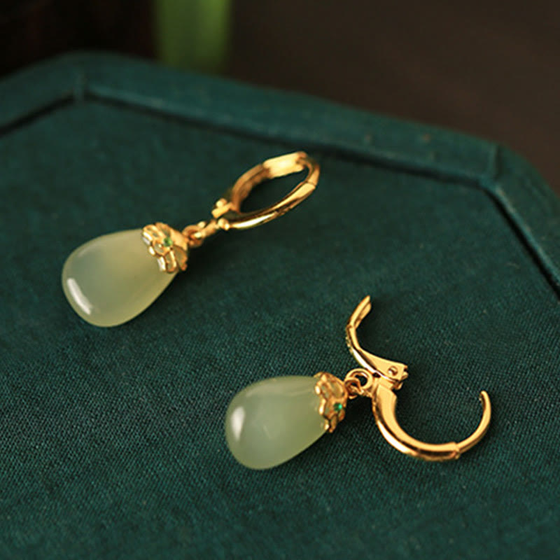 EverestArtstudios Green Chalcedony Water Drop Strength Copper Posts Earrings