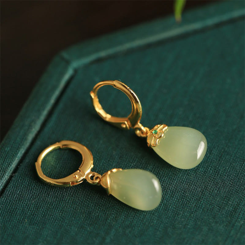EverestArtstudios Green Chalcedony Water Drop Strength Copper Posts Earrings