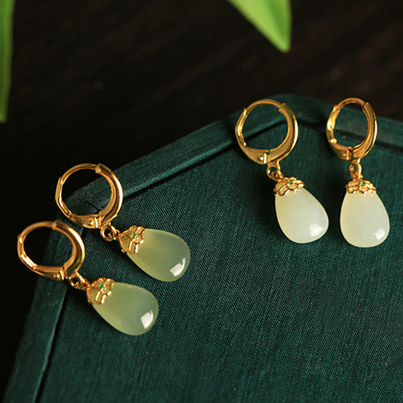 EverestArtstudios Green Chalcedony Water Drop Strength Copper Posts Earrings