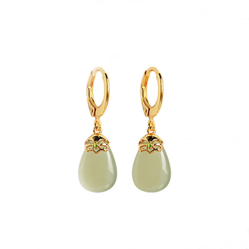 EverestArtstudios Green Chalcedony Water Drop Strength Copper Posts Earrings