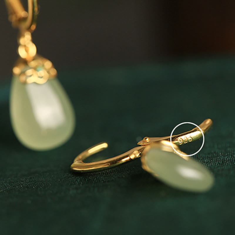 EverestArtstudios Green Chalcedony Water Drop Strength Copper Posts Earrings