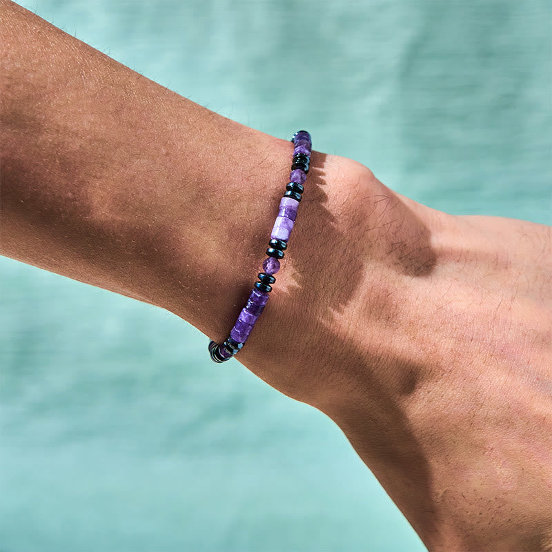 Buddha Stones Amethyst Hematite Spiritual Awareness Bracelet