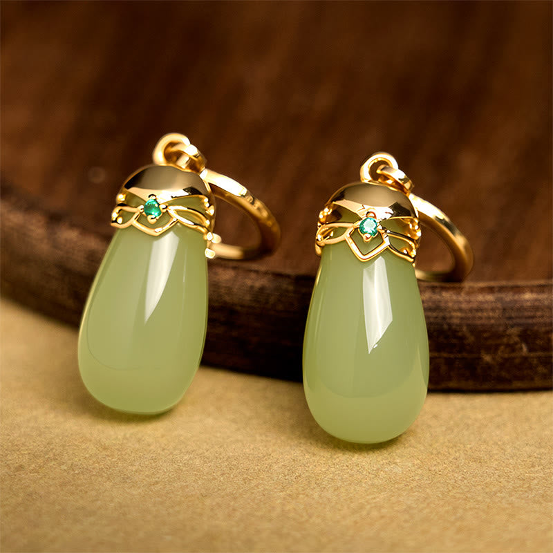 EverestArtstudios Green Chalcedony Water Drop Strength Copper Posts Earrings