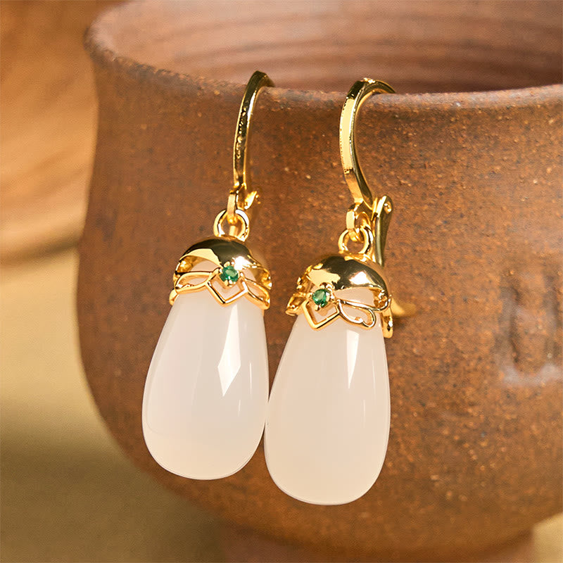 EverestArtstudios Green Chalcedony Water Drop Strength Copper Posts Earrings