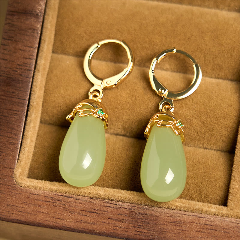 EverestArtstudios Green Chalcedony Water Drop Strength Copper Posts Earrings