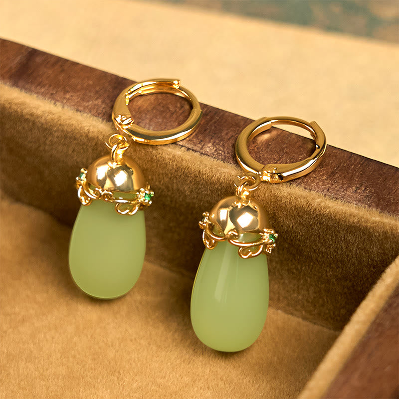 EverestArtstudios Green Chalcedony Water Drop Strength Copper Posts Earrings