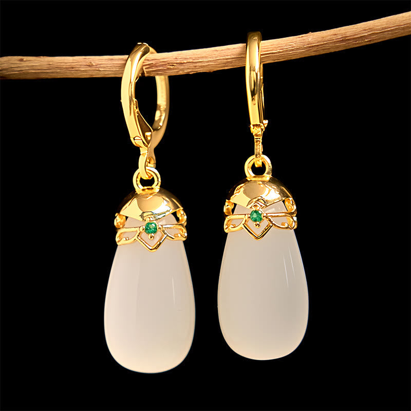 EverestArtstudios Green Chalcedony Water Drop Strength Copper Posts Earrings